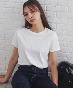 《美人百花掲載》クールタッチ短丈ビジューTシャツ【洗濯機洗い/接触冷感】