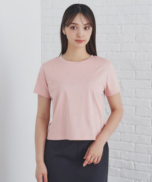 index / インデックス Tシャツ | 《美人百花掲載》クールタッチ短丈ビジューTシャツ【洗濯機洗い/接触冷感】 | 詳細13