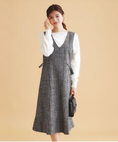 index / インデックス ミニ丈・ひざ丈ワンピース | 《美人百花掲載》チェック柄Vネックジャンパースカート【洗濯機洗い可/イージーアイロン】