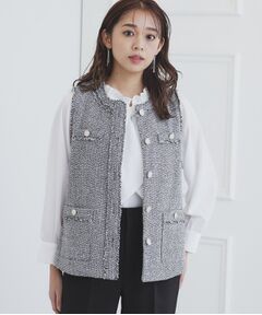 index / インデックス ベスト | 《美人百花掲載》ポケット付きツイードジレ/通勤・セレモニー対応【洗える】