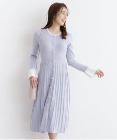 index / インデックス ミニ丈・ひざ丈ワンピース | 《美人百花掲載》パール調デザインバイカラーニットワンピース【洗濯機洗い可】