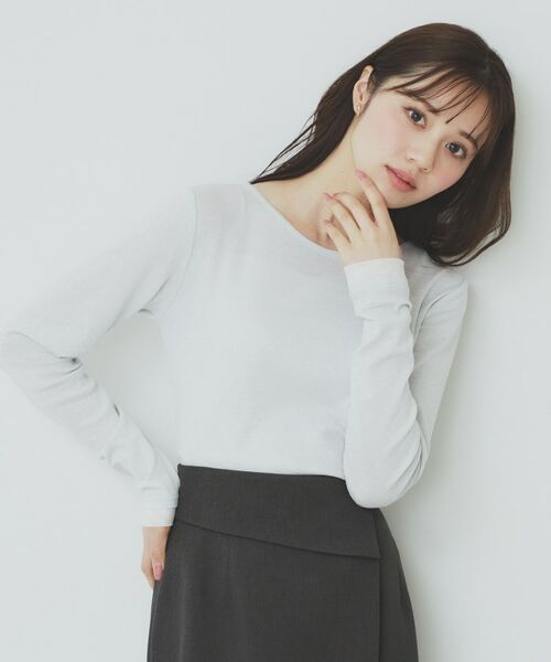 【洗える】ラメシアー トップス 2点セット】ラメシアーTOPS × ロゴTシャツ（トップス＋インナー