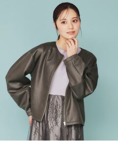 index / インデックス レザーブルゾン・ジャケット | スウェードノーカラーブルゾン【洗濯機洗い可/防シワ/ストレッチ】