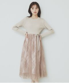 index / インデックス ロング・マキシ丈ワンピース | チュールレーススカートドッキングワンピース【洗濯機洗い可】