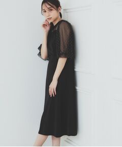 index / インデックス ミニ丈・ひざ丈ワンピース | ドットチュールスリーブドッキングワンピース【洗濯機洗い可】