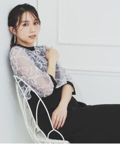 index / インデックス ミニ丈・ひざ丈ワンピース | フラワーチュールドッキングフレアワンピース【洗濯機洗い可】