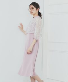 index / インデックス ミニ丈・ひざ丈ワンピース | フラワーチュールドッキングフレアワンピース【洗濯機洗い可】