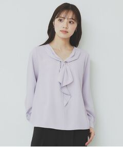 index / インデックス シャツ・ブラウス | ストレッチラッフルボウタイブラウス【洗濯機洗い可/防シワ】