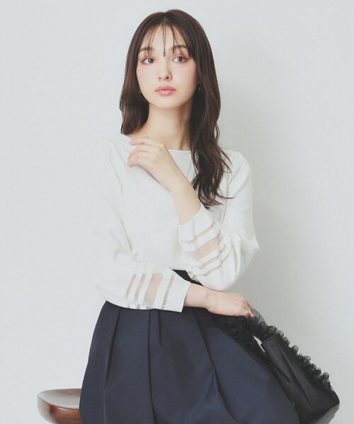 index / インデックス ニット・セーター | シアーラインパフスリーブニット【UV/洗濯機洗い可】(オフホワイト(003))