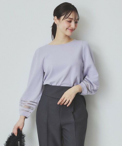 index / インデックス ニット・セーター | シアーラインパフスリーブニット【UV/洗濯機洗い可】(ラベンダー(080))