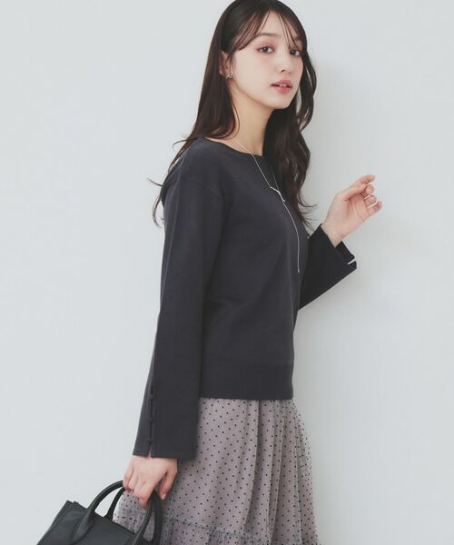 index / インデックス ニット・セーター | 袖スリットスリーブニット【洗濯機洗い可】(チャコールグレー(014))