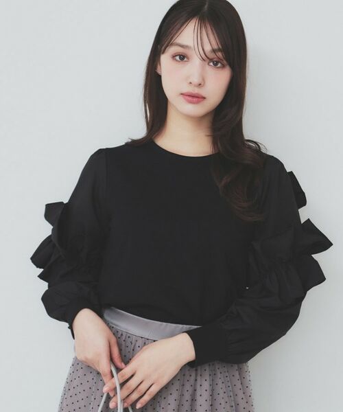 index/インデックス フリルスリーブドッキングトップス【洗濯機洗い可】 ブラック(019) 42(LL) index/インデックス フリルスリーブドッキングトップス【洗濯機洗い可】 ブラック(019) 42(LL)