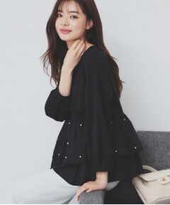 index / インデックス カットソー | カットジョーゼットドッキングペプラムトップス【洗濯機可】