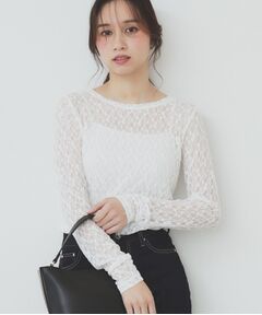 index / インデックス カットソー | シアーフラワーストレッチトップス【洗濯機洗い可】