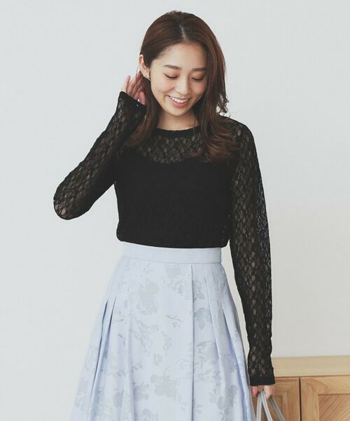 index / インデックス カットソー | シアーフラワーストレッチトップス【洗濯機洗い可】 | 詳細5
