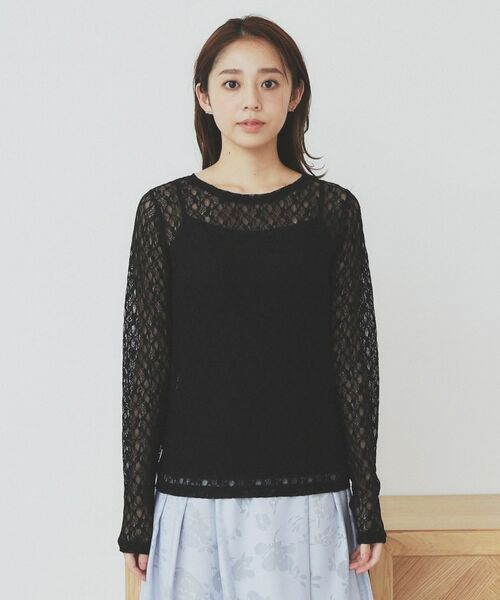 index / インデックス カットソー | シアーフラワーストレッチトップス【洗濯機洗い可】 | 詳細9