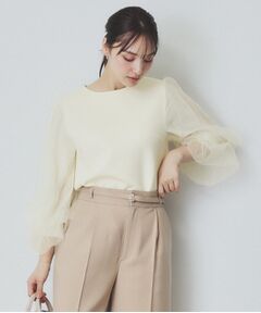 index / インデックス カットソー | ビジュー付きチュールバルーンスリーブトップス【洗濯機洗い可】