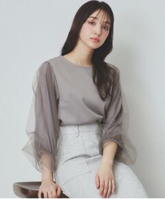 index / インデックス カットソー | ビジュー付きチュールバルーンスリーブトップス【洗濯機洗い可】