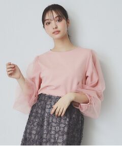 index / インデックス カットソー | ビジュー付きチュールバルーンスリーブトップス【洗濯機洗い可】