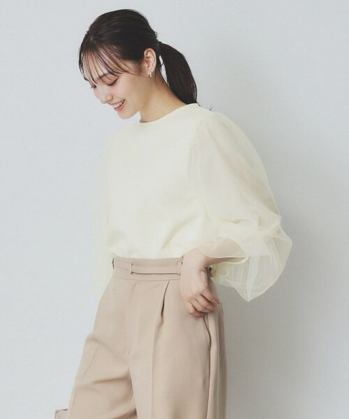 index / インデックス カットソー | ビジュー付きチュールバルーンスリーブトップス【洗濯機洗い可】 | 詳細1