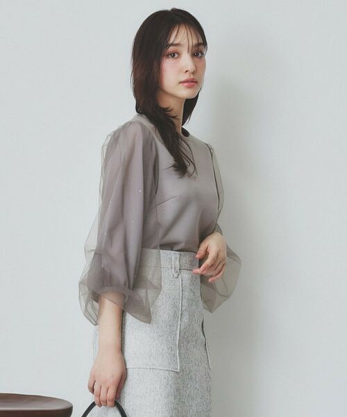 index / インデックス カットソー | ビジュー付きチュールバルーンスリーブトップス【洗濯機洗い可】 | 詳細5