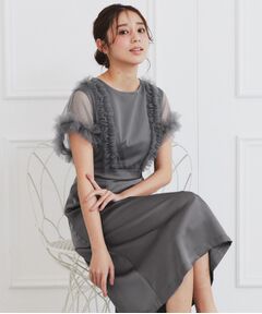 index / インデックス ミニ丈・ひざ丈ワンピース | チュールフリルレイヤードサテンワンピース【洗濯機洗い可】