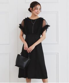 index / インデックス ミニ丈・ひざ丈ワンピース | チュールフリルレイヤードサテンワンピース【洗濯機洗い可】