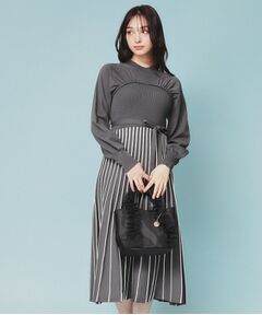 index / インデックス ミニ丈・ひざ丈ワンピース | ビスチェライクバイカラーニットワンピース【洗濯機洗い可】