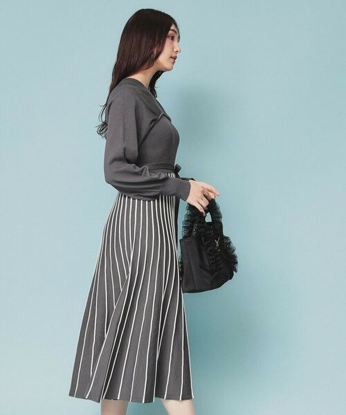 index / インデックス ミニ丈・ひざ丈ワンピース | ビスチェライクバイカラーニットワンピース【洗濯機洗い可】 | 詳細1