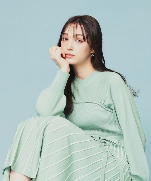 index / インデックス ミニ丈・ひざ丈ワンピース | ビスチェライクバイカラーニットワンピース【洗濯機洗い可】 | 詳細14