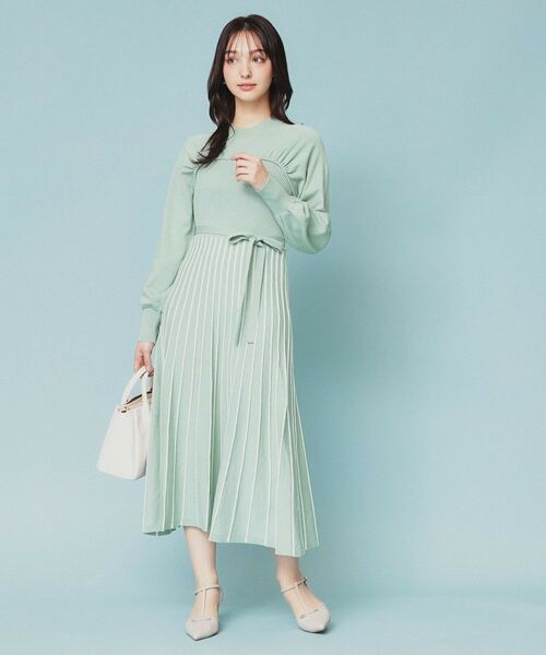 index / インデックス ミニ丈・ひざ丈ワンピース | ビスチェライクバイカラーニットワンピース【洗濯機洗い可】 | 詳細18