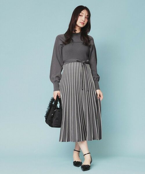 index / インデックス ミニ丈・ひざ丈ワンピース | ビスチェライクバイカラーニットワンピース【洗濯機洗い可】 | 詳細2