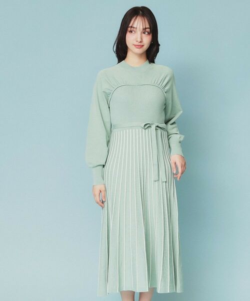 index / インデックス ミニ丈・ひざ丈ワンピース | ビスチェライクバイカラーニットワンピース【洗濯機洗い可】 | 詳細22