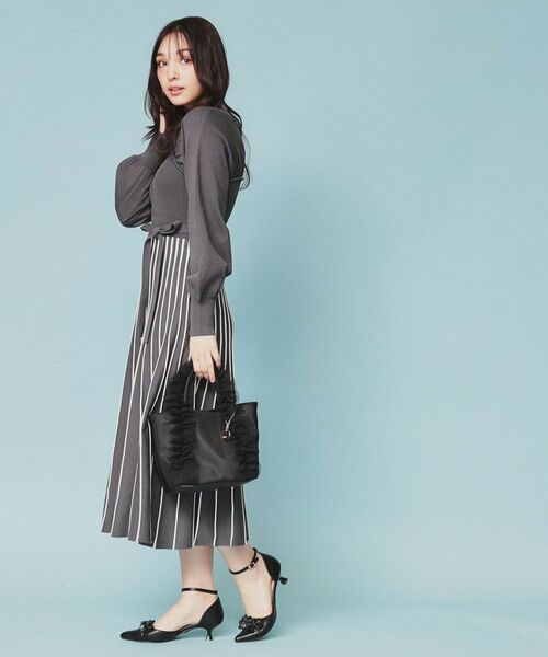 index / インデックス ミニ丈・ひざ丈ワンピース | ビスチェライクバイカラーニットワンピース【洗濯機洗い可】 | 詳細3