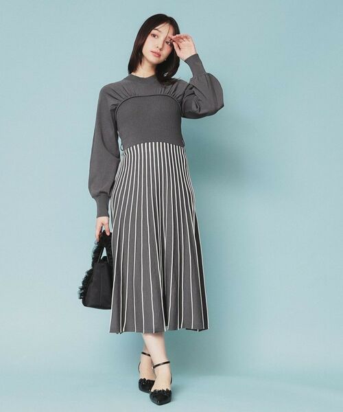 index / インデックス ミニ丈・ひざ丈ワンピース | ビスチェライクバイカラーニットワンピース【洗濯機洗い可】 | 詳細4