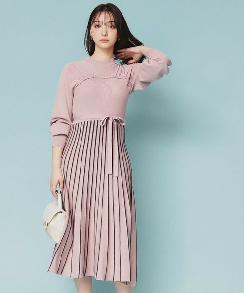 index / インデックス ミニ丈・ひざ丈ワンピース | ビスチェライクバイカラーニットワンピース【洗濯機洗い可】 | 詳細9