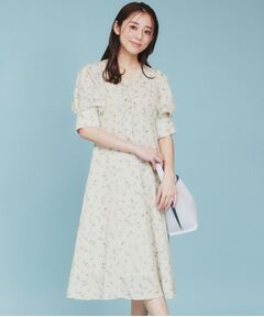 index / インデックス ミニ丈・ひざ丈ワンピース | フラワーVネックフレアワンピース【洗濯機洗い可/イージーアイロン】