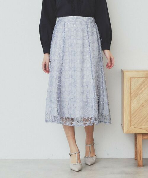 index / インデックス スカート | フラワーレース刺繍マーメイドスカート【洗濯機洗い可】(サックスブルー(090))