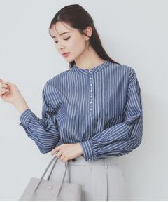 index / インデックス シャツ・ブラウス | 《6color》ラメラインバンドカラーシャツ【洗濯機洗い可/イージーアイロン/防シワ】