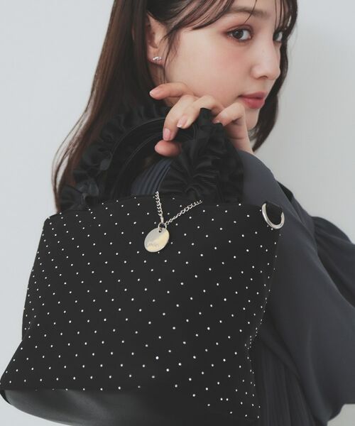 index / インデックス トートバッグ | 【2WAY】ラインストーン持ち手フリルバッグ(ブラック(019))