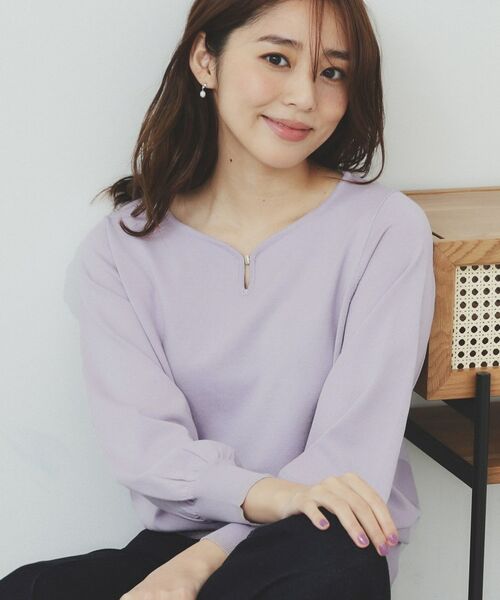 index / インデックス ニット・セーター | パーツ付きハートネックニットトップス【洗濯機洗い可】(ラベンダー(080))