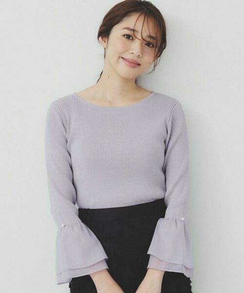 index / インデックス ニット・セーター | フレアスリーブリブニット【洗濯機洗い可】(ラベンダー(080))