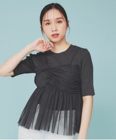 index / インデックス ニット・セーター | 《ツインセット》アシメチュールキャミ×ラメリブニット【洗濯機洗い可】