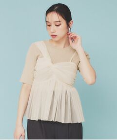 index / インデックス ニット・セーター | 《ツインセット》アシメチュールキャミ×ラメリブニット【洗濯機洗い可】