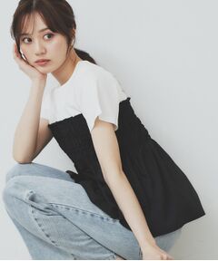 index / インデックス カットソー | シャーリングドッキングペプラムトップス【洗濯機洗い可】