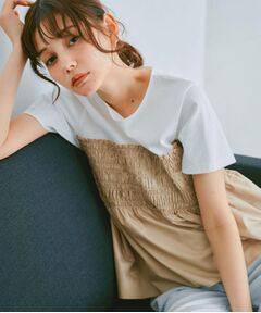 index / インデックス カットソー | シャーリングドッキングペプラムトップス【洗濯機洗い可】