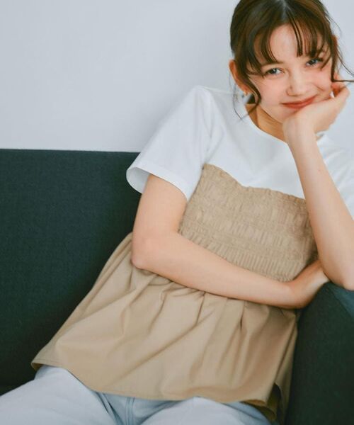 index / インデックス カットソー | シャーリングドッキングペプラムトップス【洗濯機洗い可】 | 詳細1