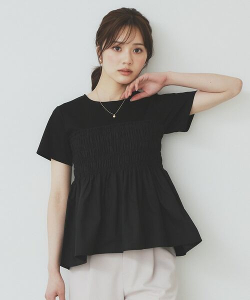 index / インデックス カットソー | シャーリングドッキングペプラムトップス【洗濯機洗い可】 | 詳細3