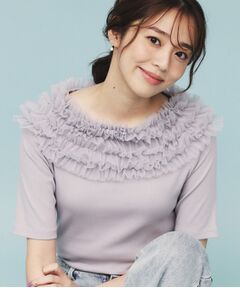 index / インデックス カットソー | 《美人百花掲載》チュールフリルリブトップス【洗濯機洗い可】