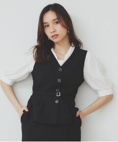index / インデックス ベスト | 麻混ラメツイードペプラムジレ/セットアップ対応【洗濯機洗い可】